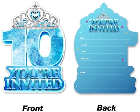 20 ICE QUEEN 10. rođendana pozivnice za rođendan sa koverte Dvostrane zimske pozivnice u obliku punjenja u obliku pahuljica poziva za 10 godina
