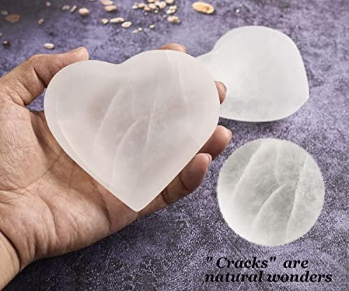 MOGEMT 4 inčni selenite ručno rezbareni srčani oblik selenite kristalnim držačem za čišćenje, punjenje,