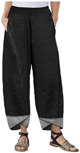 Čvrsti patchwork posteljine nepravilne hlače Hlače Žene Labave pamučne ležerne hlače Ljetne hlače Žene Ležerne prilike