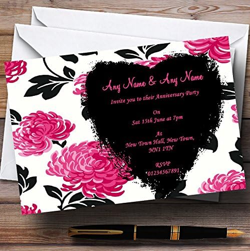 Prekrasna ružičasta crno-bijela cvjetna obljetnica za vjenčanje personalizirana je u.