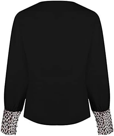 Žene Leopard tiskani vrhovi tanka povremena bluza s vratima V-izrez pala majica s rukavima duks vintage