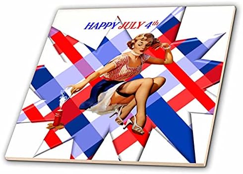3drose slika srećnog četvrtog jula sa Pinupom na apstraktnim crvenim bijelim plavim pločicama