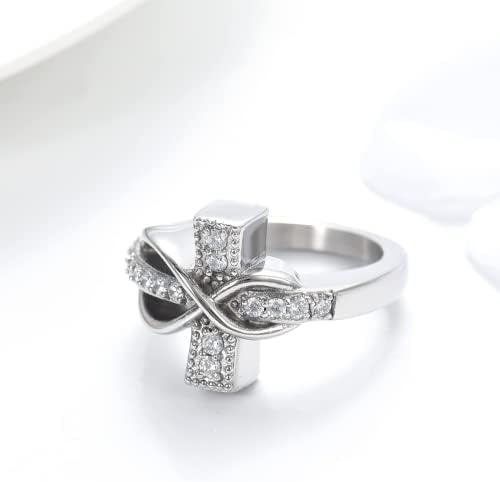 Biaihqie kremiranje nakit urn prsten za pepeo za žene Muška krila Cross URN prsten za voljene osobe
