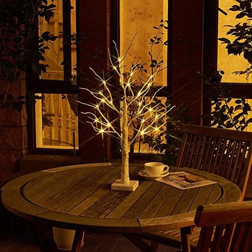 Eambrite tabletop stablo uređenja, mini breza sa svjetlima, 24 LED momenat stablo bijele twig stable baterije koja radi s tajmerom, božićnim središnjim dijelom, danom ocenima, proljetnim dekorom