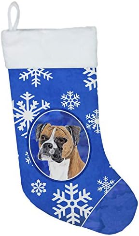 Caroline's SC9390-CS Boxer zimski snježni pahulji Holiday Božićna čarapa, Kamin Viseće čarape Božićna