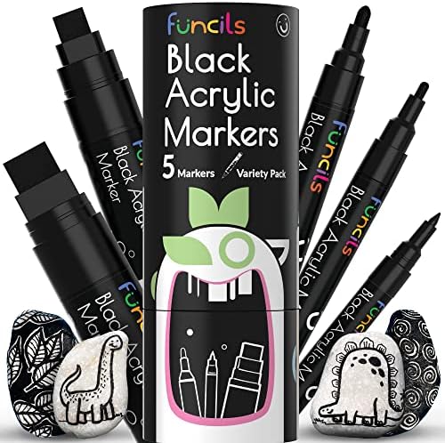 Funcils 5 akril crna boja Pen - Fine Tip, Thin Point & Jumbo olovke - crna boja Marker za plastike, platno,