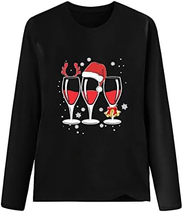 Ženski Božić crveno vino staklo košulju Dressy Casual V vrat Dugi rukav bluza odmor Bling Božić