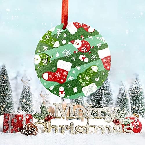 70 mm bijeli obojili božićni disk DIY božićni ukras Drveni okrugli privjesak sa Crvenom konopom Crystal Garland