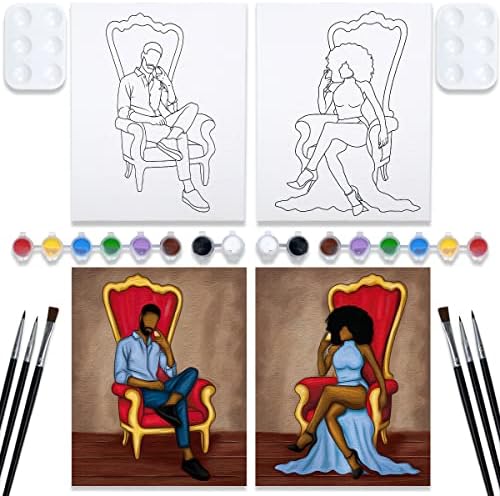 Nuberlic 2 Pack 8x10 Canvas Painting Kit Bundle, parovi Paint party kompleti prethodno nacrtano platno za farbanje za odrasle, Afro King Queen ljubavni par pokloni za Dan zaljubljenih Art Set