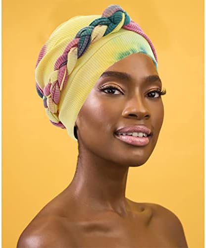 Urieo Prethodno pletena glava Warp Tie-Dye Turbana Headwrap elastična slavina za žene za žene 2 komada