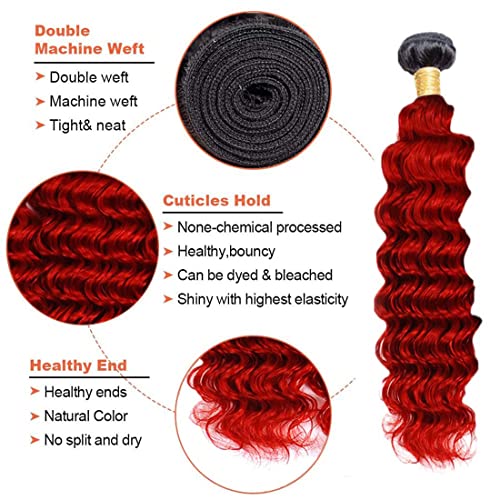 Muaowig Human Hair 3 snopovi Red Ombre Hair snopovi Deep Wave Brazilski Remy Hair Weave for Black Women 8a Grade Ombre Red Bundle Red Bundle Deep Wave