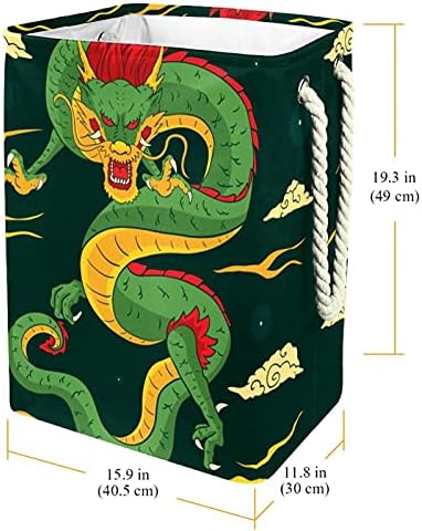 Zelena korpa za veš kineskog zmaja sa ručkama velika sklopiva korpa za kantu za odlaganje, dječija soba, Kućni Organizator, ostava od tkanine, 19, 3x11, 8x15, 9 In