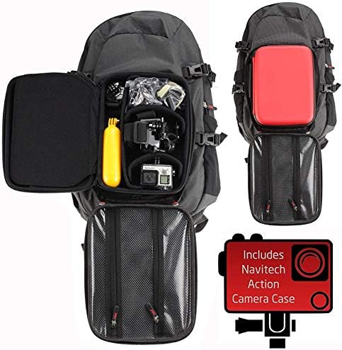 Navitech action ruksak za akciju i crvena kutija za pohranu s integriranim remenom prsa - kompatibilan s tekctect-om XPRO4 + akcijskom kamerom
