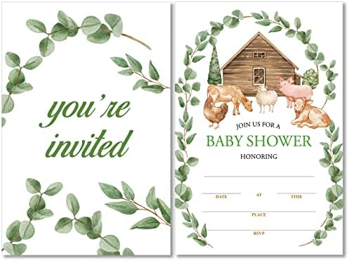 Vodene boje za bebe Farm Animals za bebe tuširali su pozivnice za tuširanje sa kovertama od 20 farmi za bebe tuš kabine za dječake za bebe