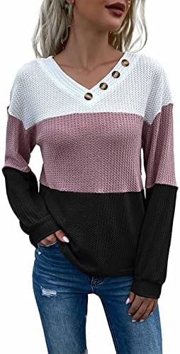 Ženski džemper od vafla boja 2022 jesen zimski rukav s rukavima od dna V-izrez Klintwer Pulover vrhovi