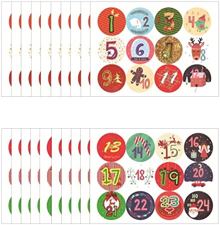 20 listova Božić Advent Kalendar brojevi naljepnica, 1-24 Božić odbrojavanje kalendar naljepnice DIY