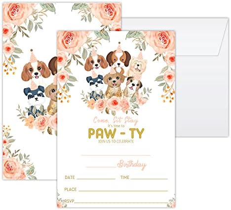 UTAQER 4 X6 pozivnice za rođendan sa koverte od 20, psi šteneta za pse za rođendan za rođendane za