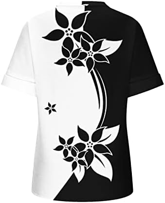 Žene V Vrat gradijentne majice Side Split kratki rukav Ležerni cvjetni pulover tiska 2023 Ljetna trendna odjeća