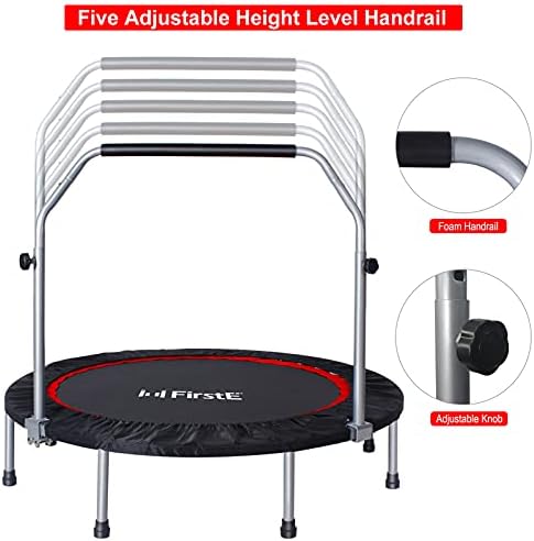 FirstE 50 Mini fitnes trampolin za odrasle, sklopivi trampolin za vježbanje sa 5 nivoa podesive pjenaste ručke,
