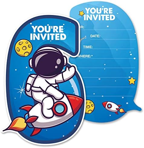 Slatki vanjski svemirski prostori 6. pozivnice za zaštitu sa kovertama, 20 set prostora astronaut Poziv šest oblika Šesti rođendan Dječji zabava poziva na zalihe uslugom, dvostrano
