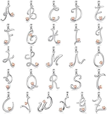 CELESTIA Sterling Silver početne ogrlice 26 pismo privjesak sa srcem od ružičastog zlata-18 inčni lanac
