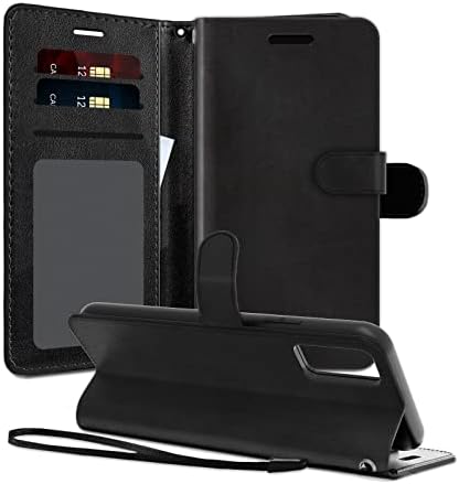 Omotava futrolu za novčanik sa ručnom trakom za Samsung Galaxy A03s, futrolu Samsung A03s PU kožna kopča preklopna futrola za telefon sa ličnom karticom, držač džepa za kreditnu karticu, Crna
