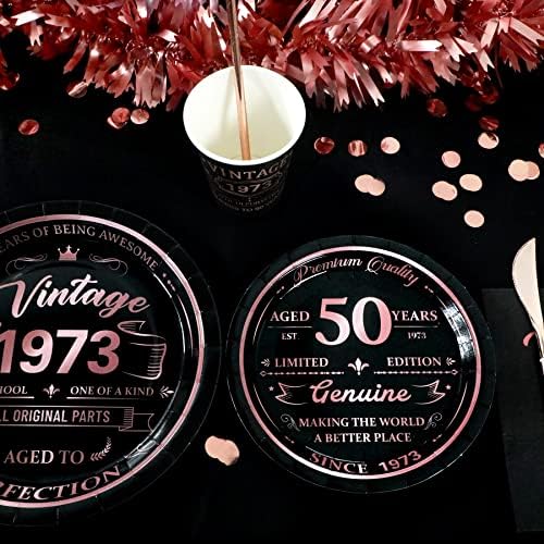 50. rođendanski ukrasi za žene, vintage 1973 crna i ruža Gold za jednokratnu upotrebu papirne