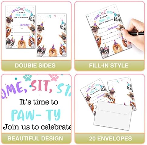 Puppene Rođendanske pozivnice sa koverte - Puppy Doggy Rođendanska pozivnica - Vrijeme je za PAW-TY