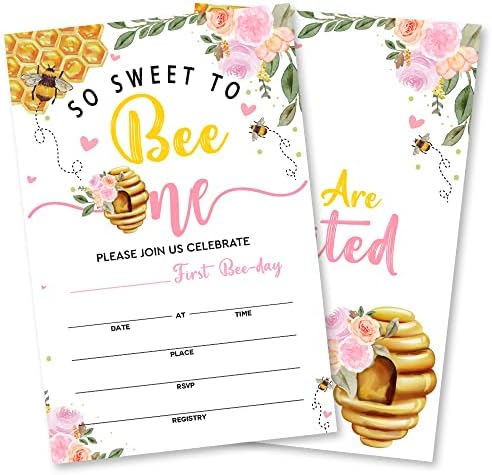 Grace Yonks tako slatko za pčelinje jedan dan Pery Pery Day 1. rođendan, 20 pozivnica i koverta, pozivnice za