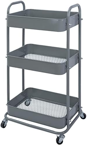 YOHKOH 3-slojna metalna kolica za kotrljanje, kolica za odlaganje sa mrežastim korpama i točkovima koji se mogu zaključati za kupatilo kuhinjsku kancelariju