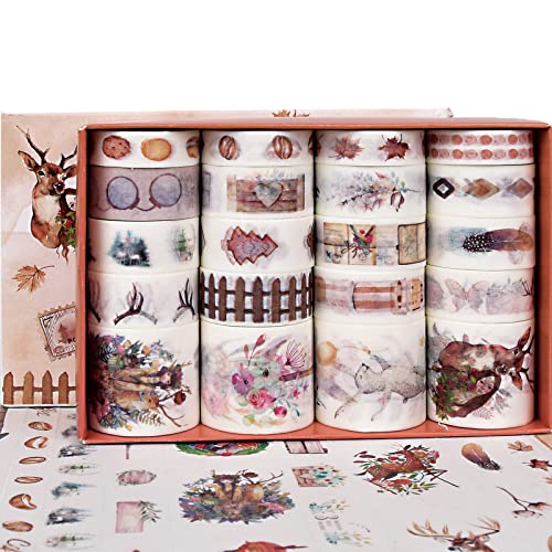 DAPUTOU 20 Rolls Vintage Washi Tape Set, Javor Leaves Elk pečat za hranu životinje djevojke estetski ukrasni