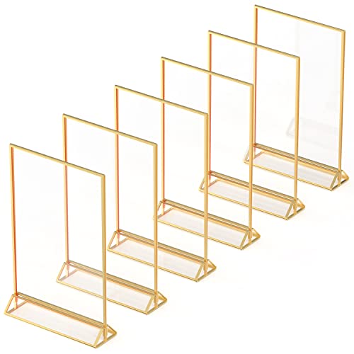 Zlatni okviri za slike dvostrani-6 pakovanje-8. 5x11 akrilni Zlatni držači brojeva stola, prozirni Štafelajni