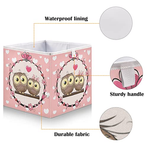 Owls Pink Heart Cube Skladište bin Sklopivi kocke za pohranu Vodootporna igračka za kocke Kante