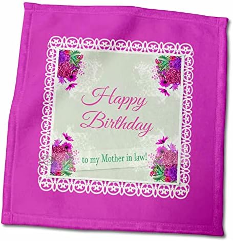 3drose sretan rođendan, majka u zakonu, ružičasti, ljubičasti cvjetovi uglovi, čipka. - Ručnici