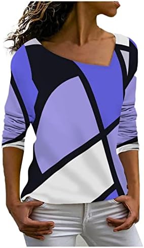 AKOLLSPPNSY Business Casual vrhovi za žene Nepravilne boje kvadratnih majica s dugim rukavima