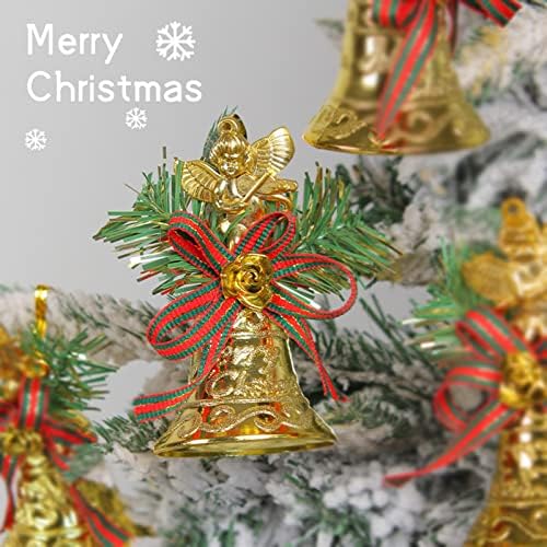 LAPUTA Božić ukrasi, 6Pcs Božić zvono sa visećim rupu realno leptir leptir Božić zlatna crvena traka zvono pribor za vjenčanje Festival božićno drvo Zlatni 6pcs