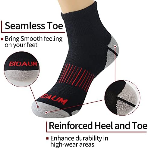 Bioaum muške atletske čarape veličine 10-13 - 6 parova pamučna četverokutna čarapa za trčanje, vježbanje, rad