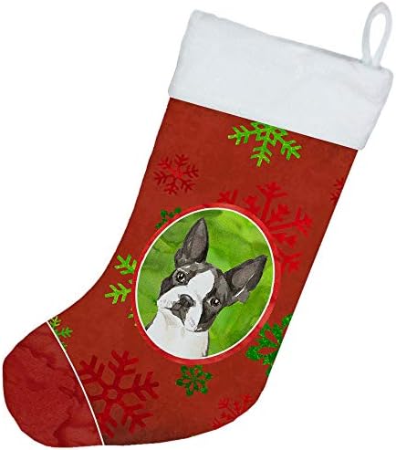 Caroline's bysures CK4032CS Božićne pahulje Boston terijer Božićne čarape, kamin Viseće čarape Božićna