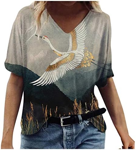 Ljetna slatka tiskana majica za žene V izrez kratkih rukava Casual Comfy vrhovi labava bluza