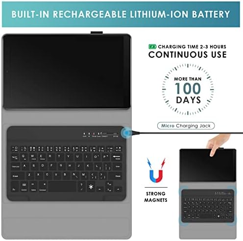 DETUOSI futrola za tastaturu sa pozadinskim osvetljenjem za Samsung Galaxy Tab A7 Lite 8.7 2021 , omot za Folio kožnu knjigu sa više uglova gledanja sa magnetnim zatvaračem + odvojiva tastatura + držač olovke