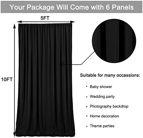 30ftx10ft Crne zavjese za pozadinu za zabavu, ne prozirne 6 ploča 5ftx10ft zavjese u pozadini bez
