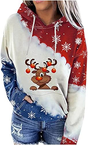 Narhbrg ženska ležerna kapuljača, žene božićne dukseve dugih rukava Xmas Reindeer Print Crtav pulover Majice