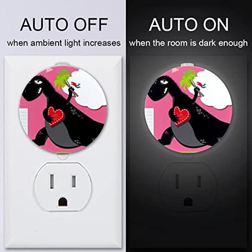 2 paketa Plug-in Nightlight LED noćno svjetlo Dinosaurus Pink sa senzorom od sumraka do zore za dečiju sobu, dečiju sobu, kuhinju, hodnik