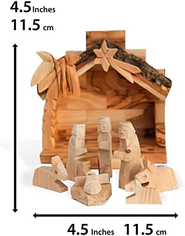 JERUSALEM suvenirnica od 2004. godine Set rođenja od maslinovog drveta sa figuricama / stabilan krov od kore / proizvedeno u Betlehemu