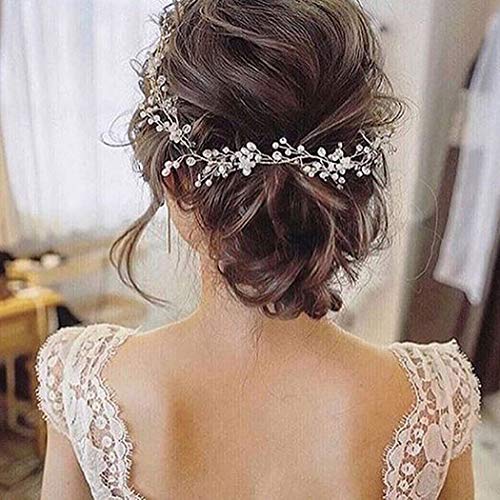 JAKAWIN Bride Wedding Pearl Hair Vine Silver Rhinestone hair Piece Bridal Hair Accessories za žene i djevojke