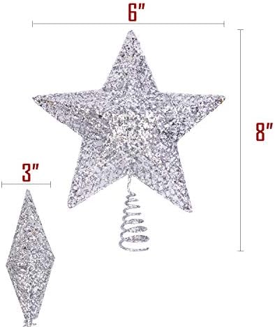 Boieo srebrni mali sjajni božićni zvjezdani ukrasi stabla 6 inča
