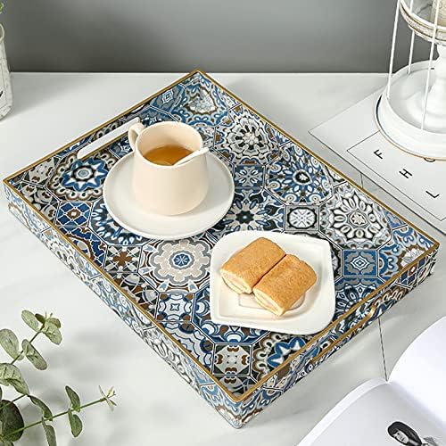 Agiota boho ladicu za kavu, posluživanje ladica s ručkama, velikim ladicama za osmansko stoe za kavu, plavi pladanj za dnevnu sobu Moderni