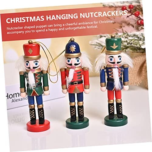 PRETYZOOM 3kom privjesci Božić lijepa lutka drveni ukrasi figure Božić Nutcrackers Tree Decor viseća Desktop Nutcracker dekorativni ukrasi dizajn