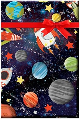 CakeSupplyShop Space Gravity Planets mjesec zemlja svemirska raketa galaksija papir za umotavanje