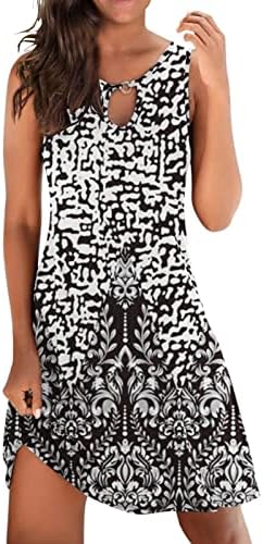 Ethia haljine Ljeto slatko grafički print prevelizirani okrugli vrat bez rukava s ljuljačkama, haljina ljetna